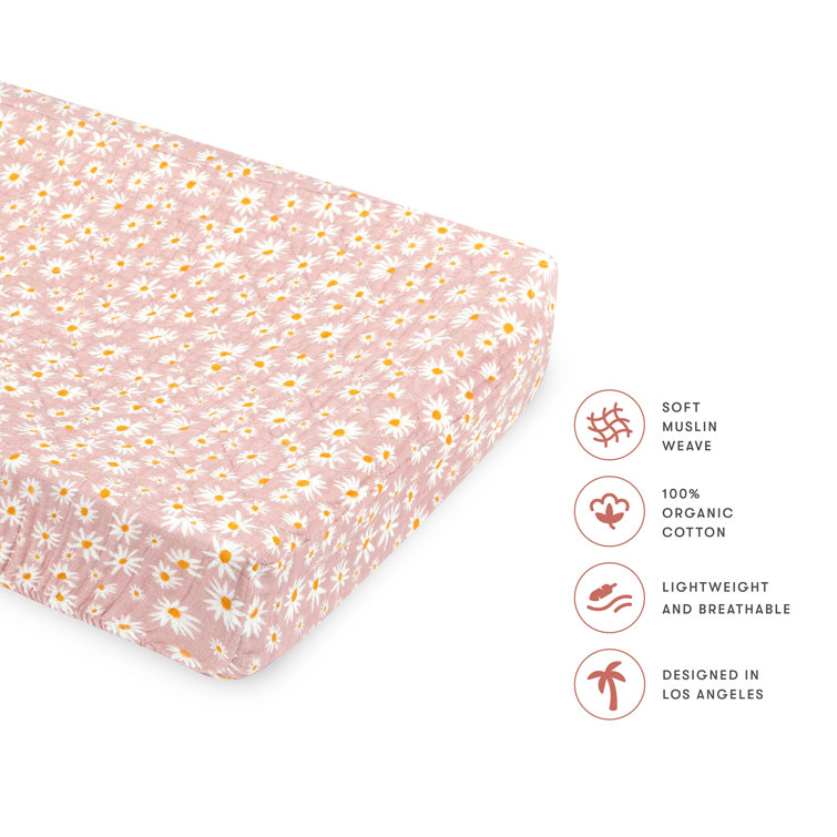 Daisy Pink Organic Cotton Quilted Changing Pad Cover