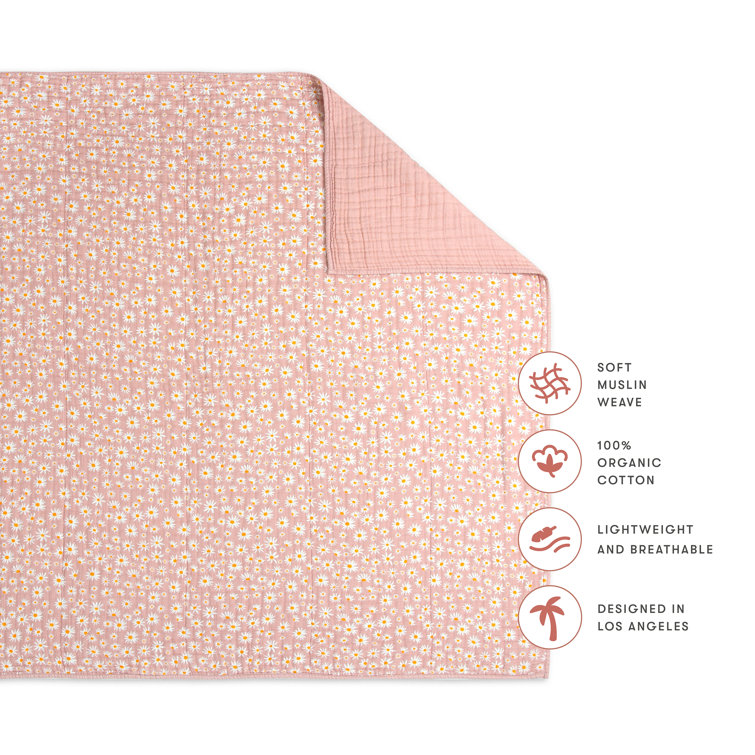 Blush Pink Organic Cotton Daisy Toddler Quilt