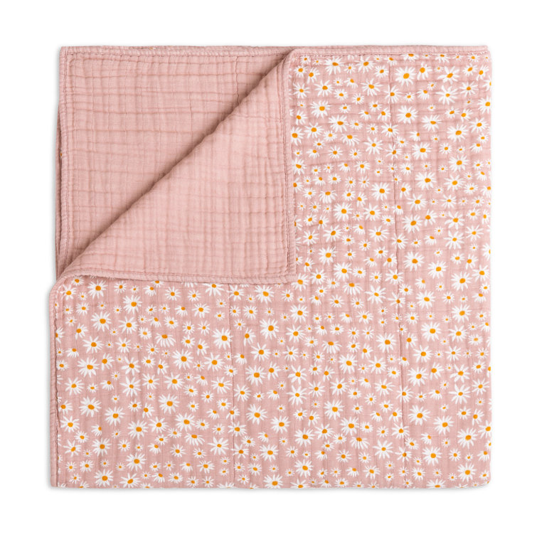 Blush Pink Organic Cotton Daisy Toddler Quilt