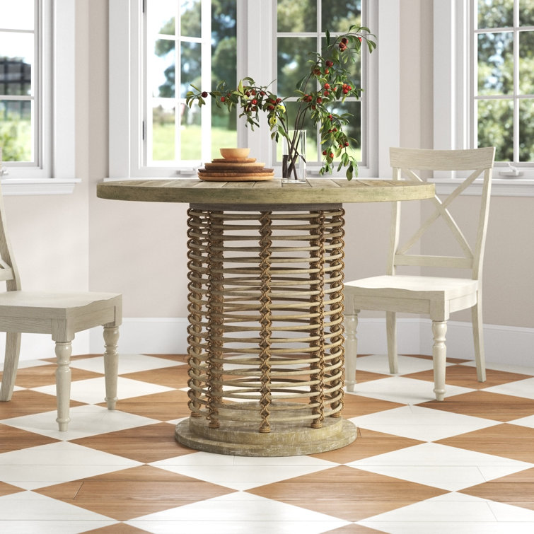 Cumberland 48" Round Beige Solid Wood & Rattan Dining Table