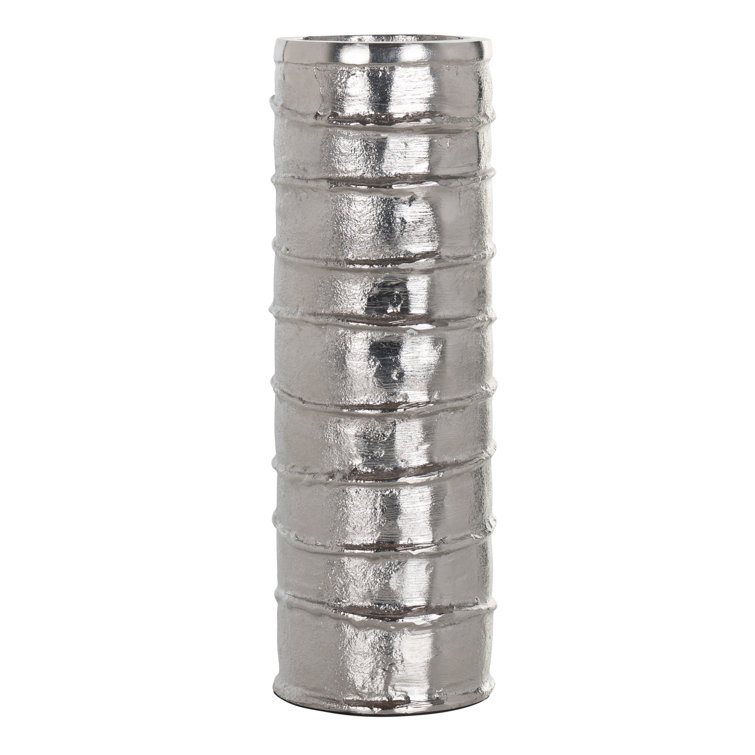 Linde 12'' Rustic Silver Ribbed Aluminum Hurricane