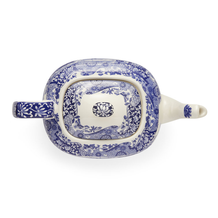 Blue and White Earthenware Teapot with Italian Countryside Design