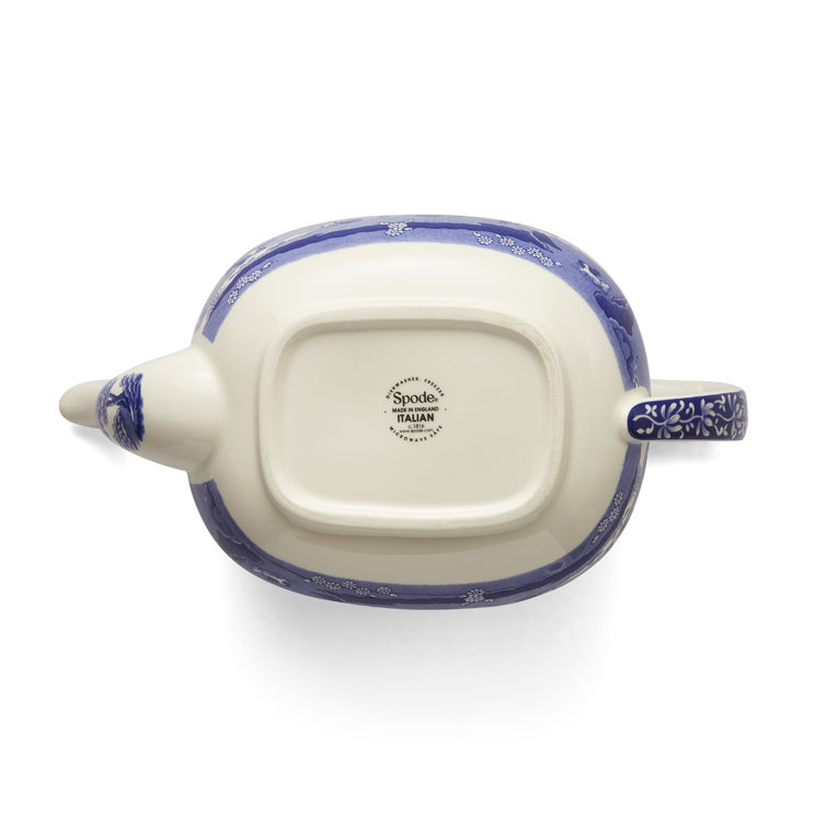 Blue and White Earthenware Teapot with Italian Countryside Design