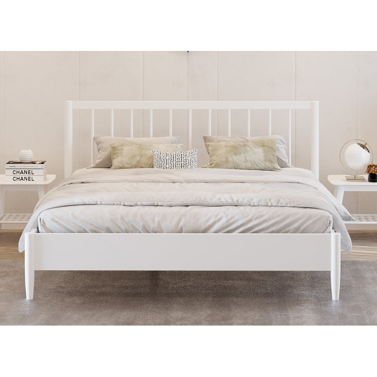 White Queen Solid Wood Frame Bed with Slats
