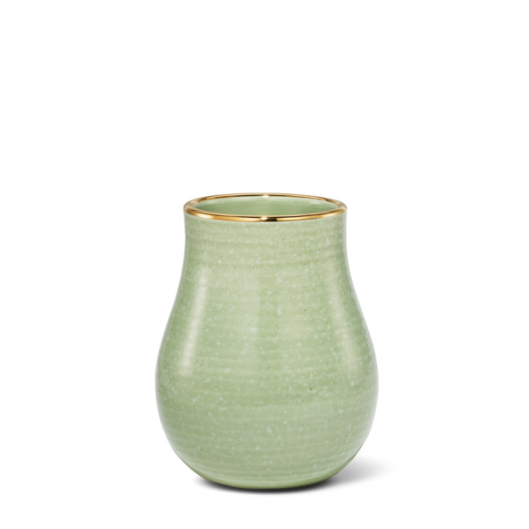 Sage Green Ceramic Bud Vase with Gold Rim