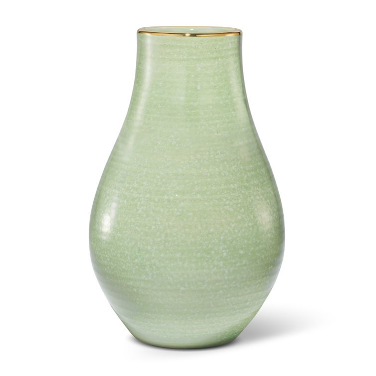 Green Ceramic Table Vase with Gold Rim