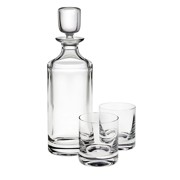 Elegant Clear Crystal Whiskey Decanter and Glass Set