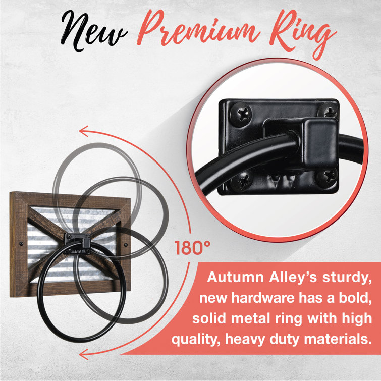 Rustic Brown and Black Wood and Metal Towel Ring