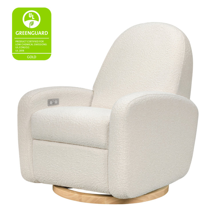 Ivory Boucle Swivel Recliner with Light Wood Base