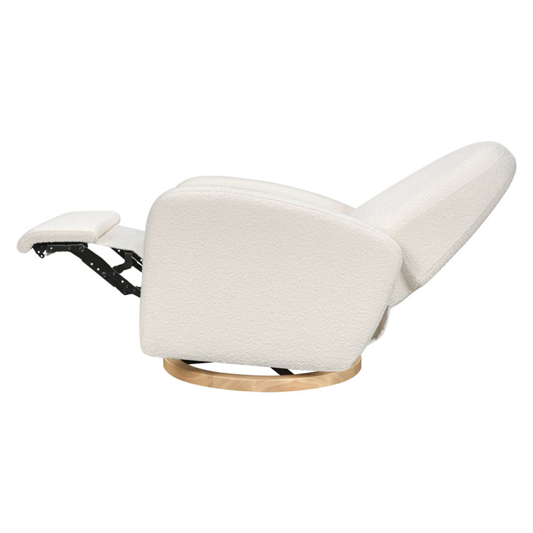 Ivory Boucle Swivel Recliner with Light Wood Base