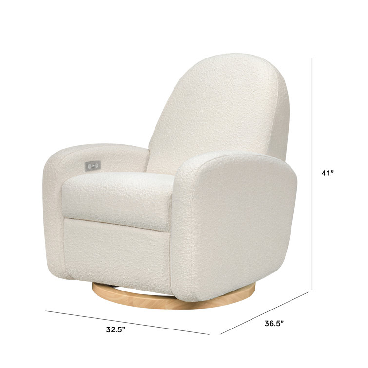Ivory Boucle Swivel Recliner with Light Wood Base