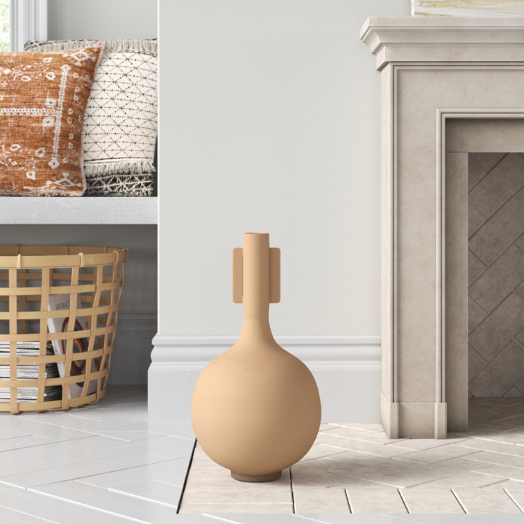 Matte Mustard Textured Metal Decorative Vase