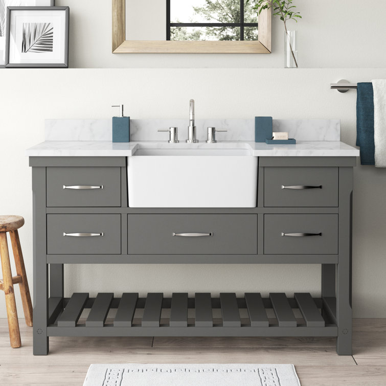 Gray Engineered Wood Single Bathroom Vanity with Ceramic Sink