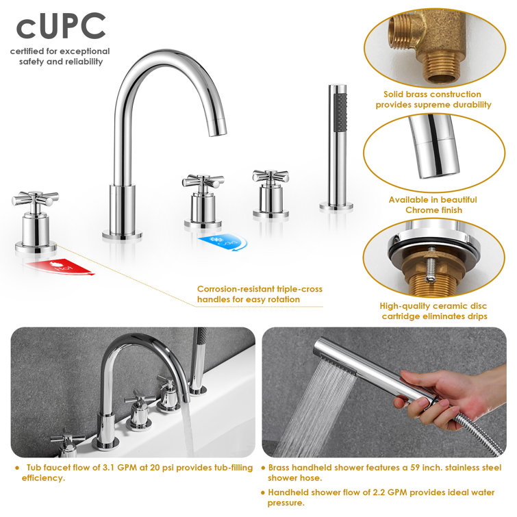 Sorlia Chrome Deck-Mount Roman Tub Faucet with Handshower