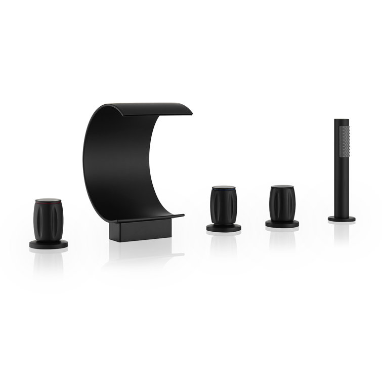 Matte Black Triple Handle Deck-Mount Roman Tub Faucet