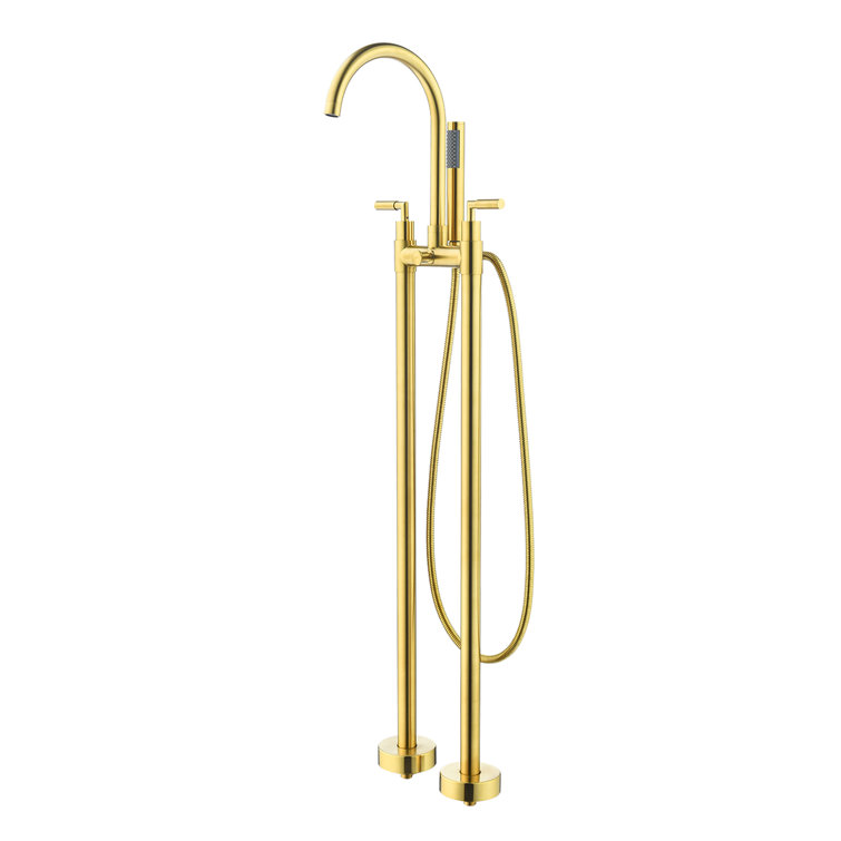 Brushed Gold Stainless Steel Floor Mounted Tub Filler with Handshower