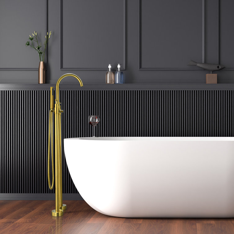 Brushed Gold Stainless Steel Floor Mounted Tub Filler with Handshower