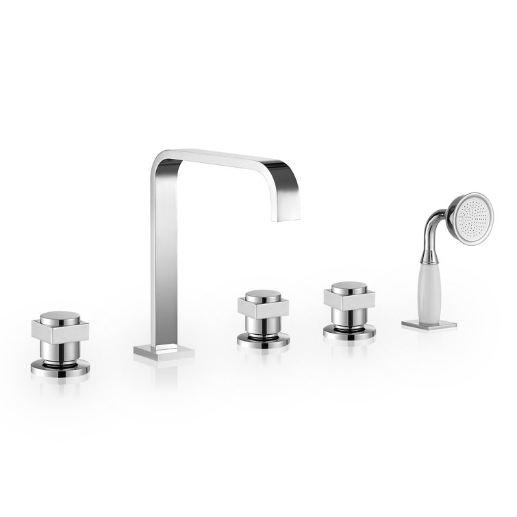 Polished Chrome Triple Handle Deck-Mount Roman Tub Faucet