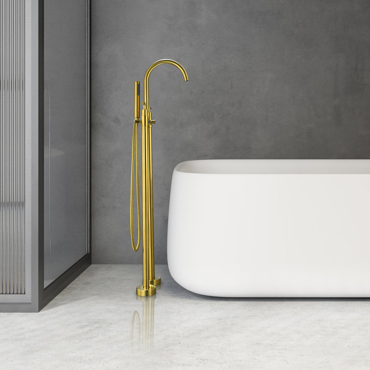 Brushed Gold Stainless Steel Floor Mounted Tub Filler with Handshower