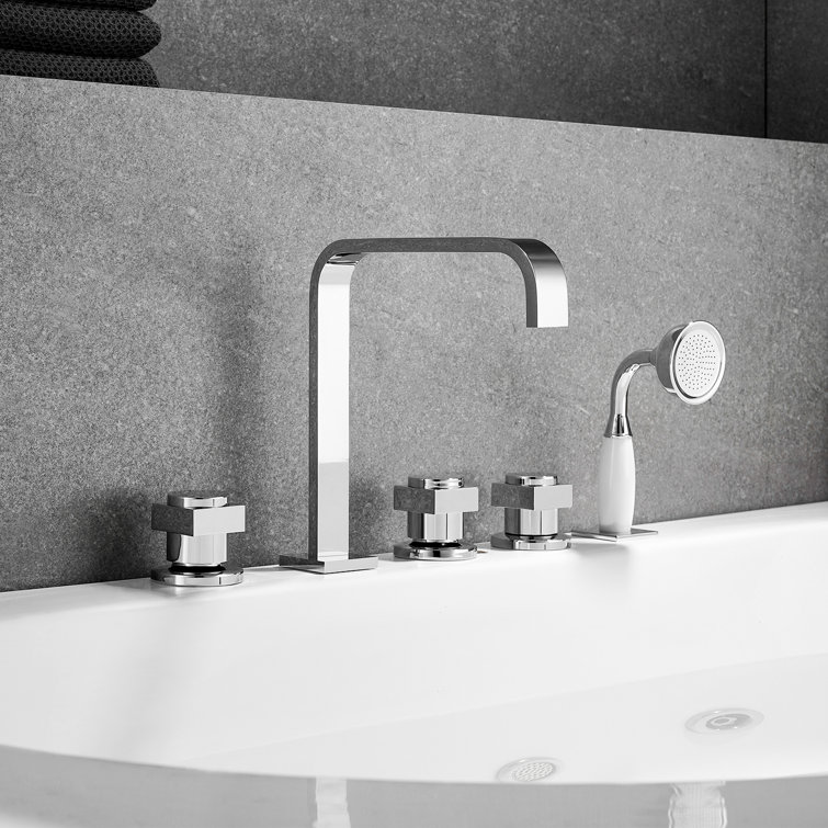 Polished Chrome Triple Handle Deck-Mount Roman Tub Faucet