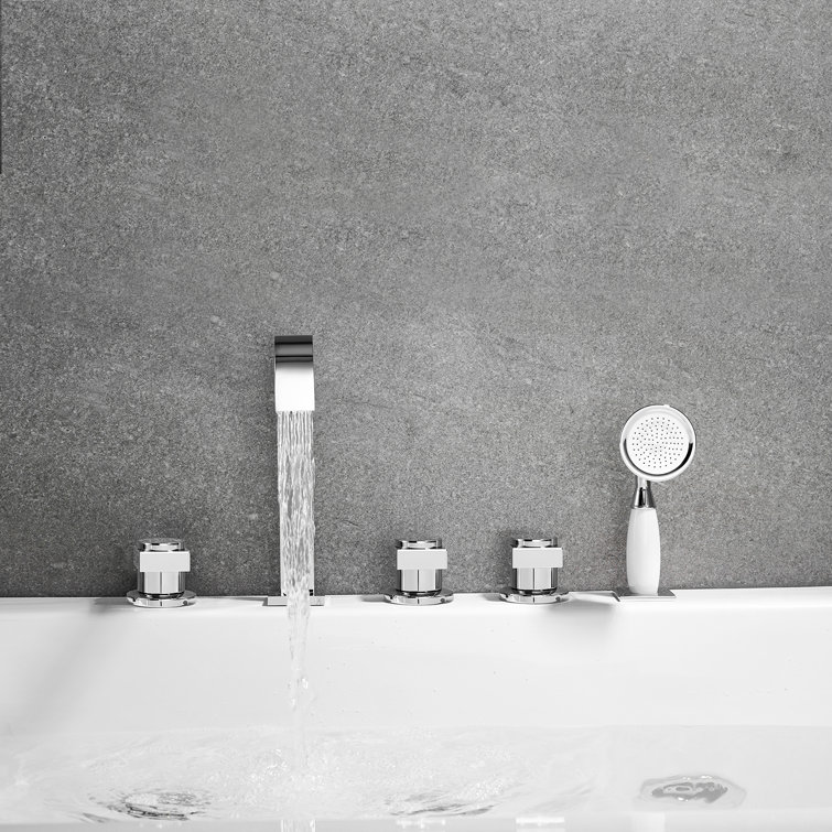 Polished Chrome Triple Handle Deck-Mount Roman Tub Faucet