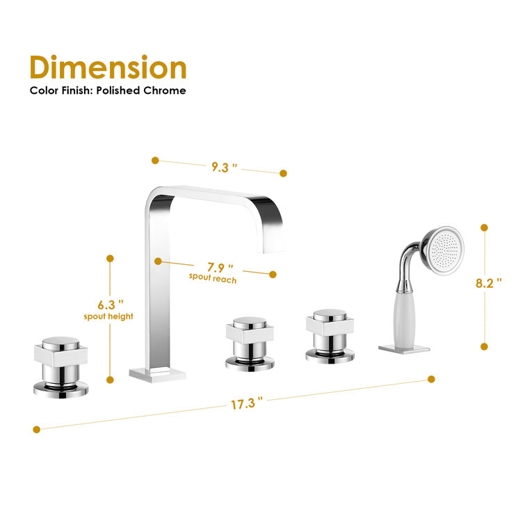 Polished Chrome Triple Handle Deck-Mount Roman Tub Faucet