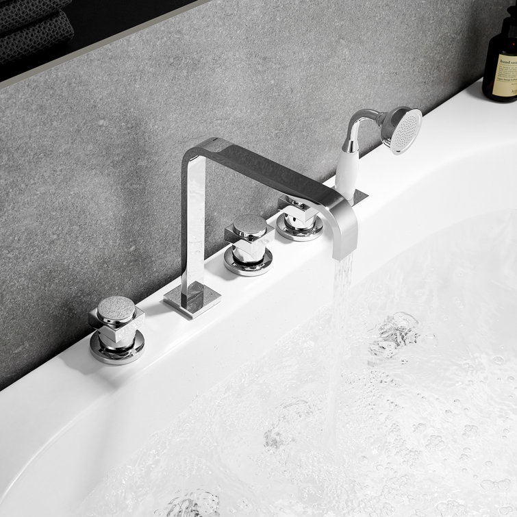 Polished Chrome Triple Handle Deck-Mount Roman Tub Faucet