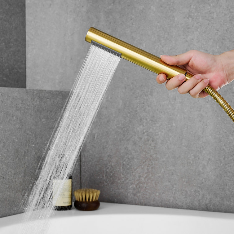Brushed Gold Stainless Steel Deck-Mount Tub Faucet with Handshower