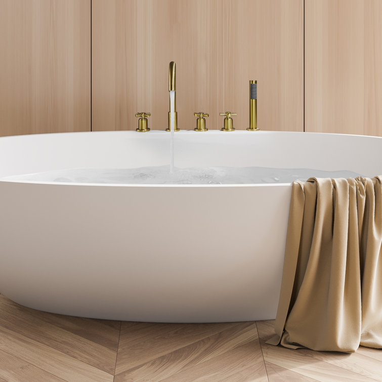 Brushed Gold Stainless Steel Deck-Mount Tub Faucet with Handshower