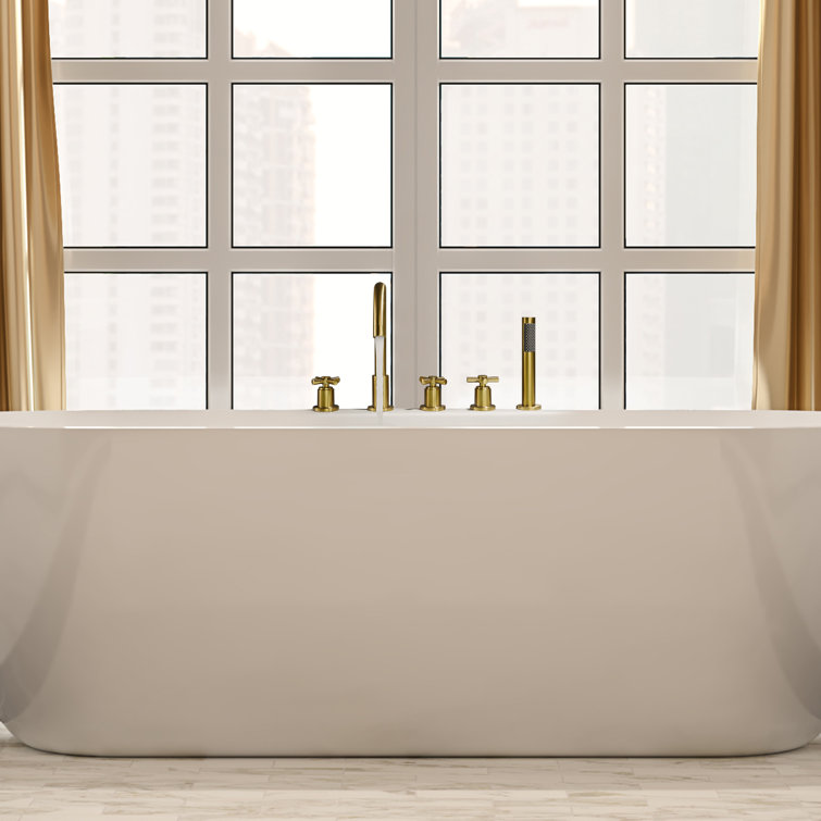 Brushed Gold Stainless Steel Deck-Mount Tub Faucet with Handshower