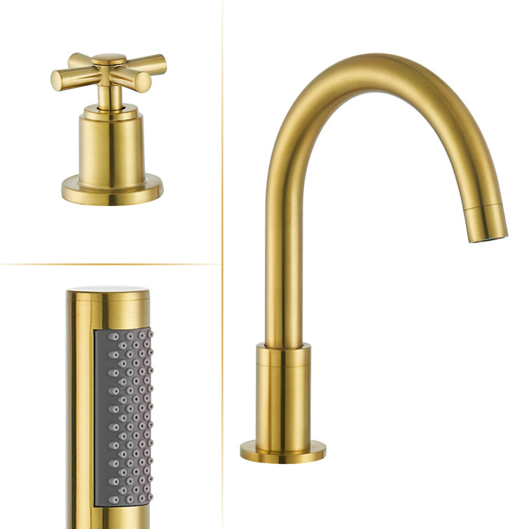 Brushed Gold Stainless Steel Deck-Mount Tub Faucet with Handshower
