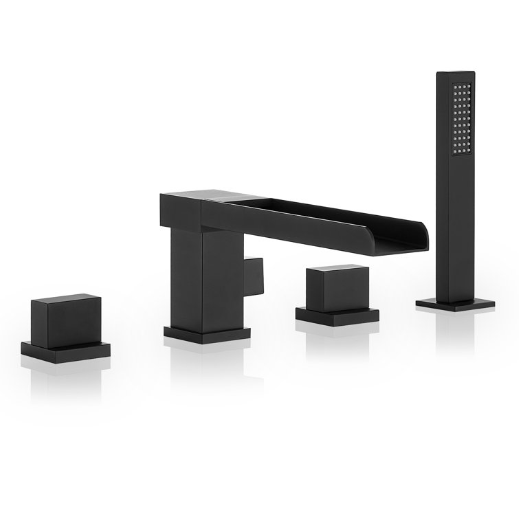 Matte Black Stainless Steel Waterfall Tub Filler with Handshower