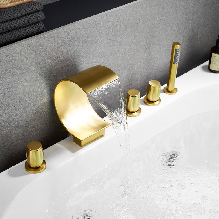 Brushed Gold Stainless Steel Waterfall Tub Faucet Set