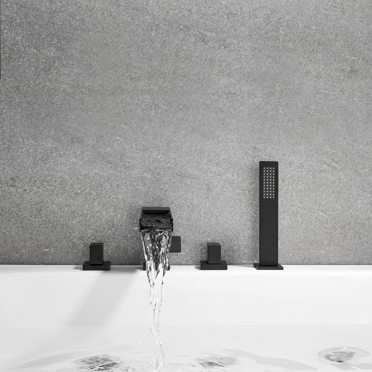 Matte Black Stainless Steel Waterfall Tub Filler with Handshower