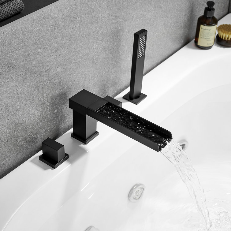 Matte Black Stainless Steel Waterfall Tub Filler with Handshower