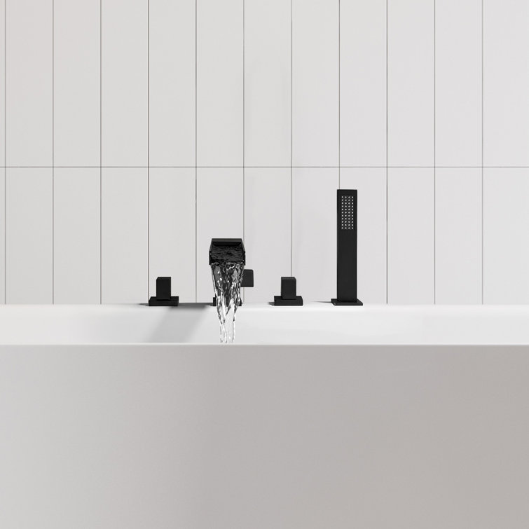 Matte Black Stainless Steel Waterfall Tub Filler with Handshower