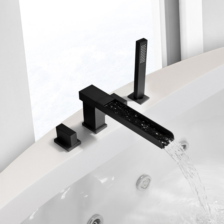 Matte Black Stainless Steel Waterfall Tub Filler with Handshower