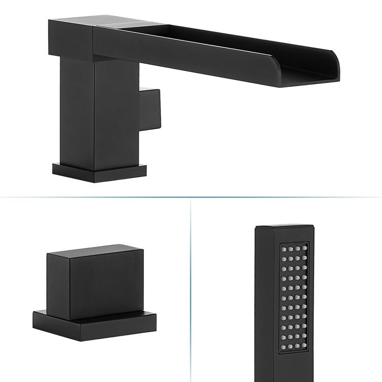 Matte Black Stainless Steel Waterfall Tub Filler with Handshower
