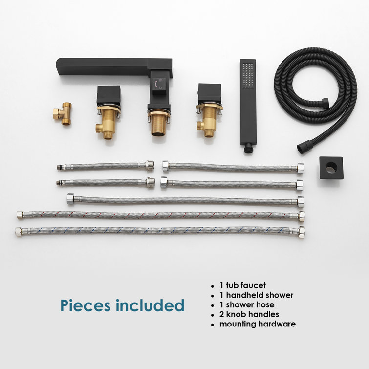 Matte Black Stainless Steel Waterfall Tub Filler with Handshower