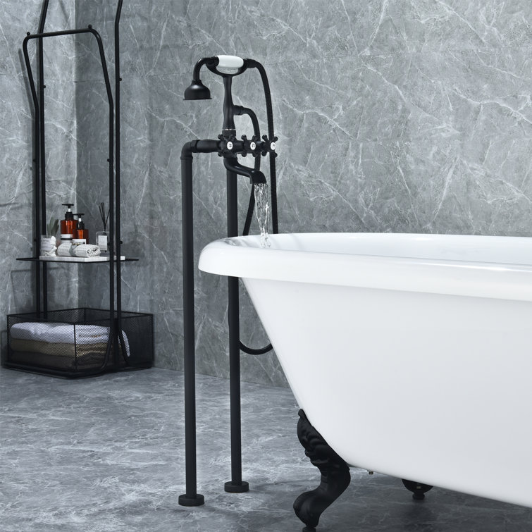 Matte Black Vintage Style Freestanding Tub Faucet with Handshower