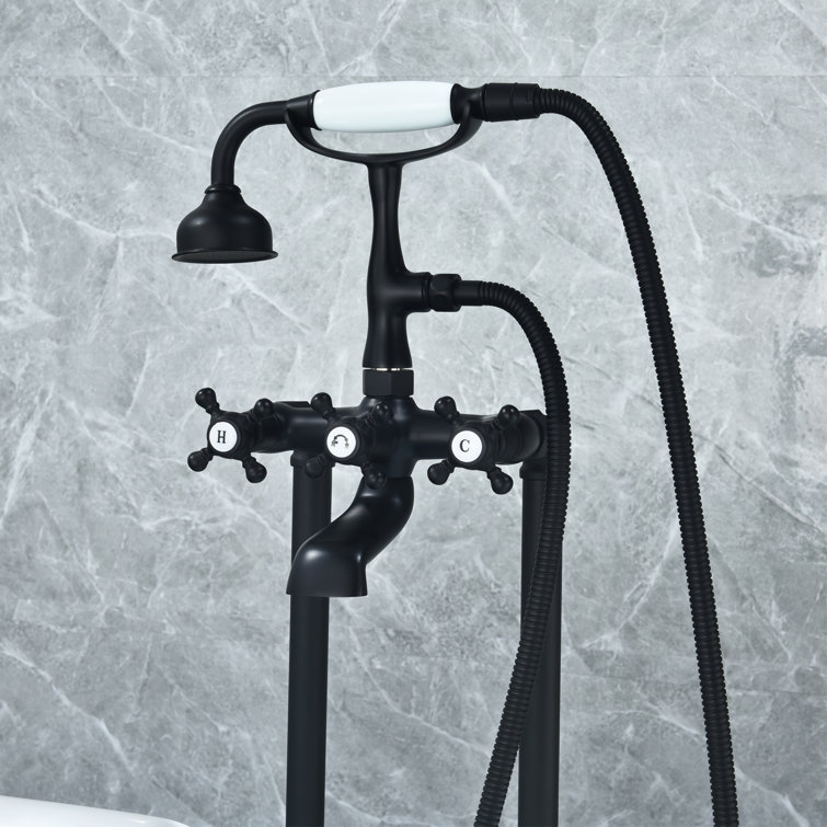 Matte Black Vintage Style Freestanding Tub Faucet with Handshower