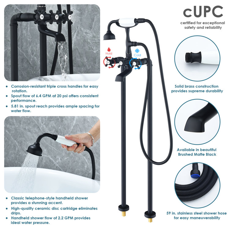 Matte Black Vintage Style Freestanding Tub Faucet with Handshower