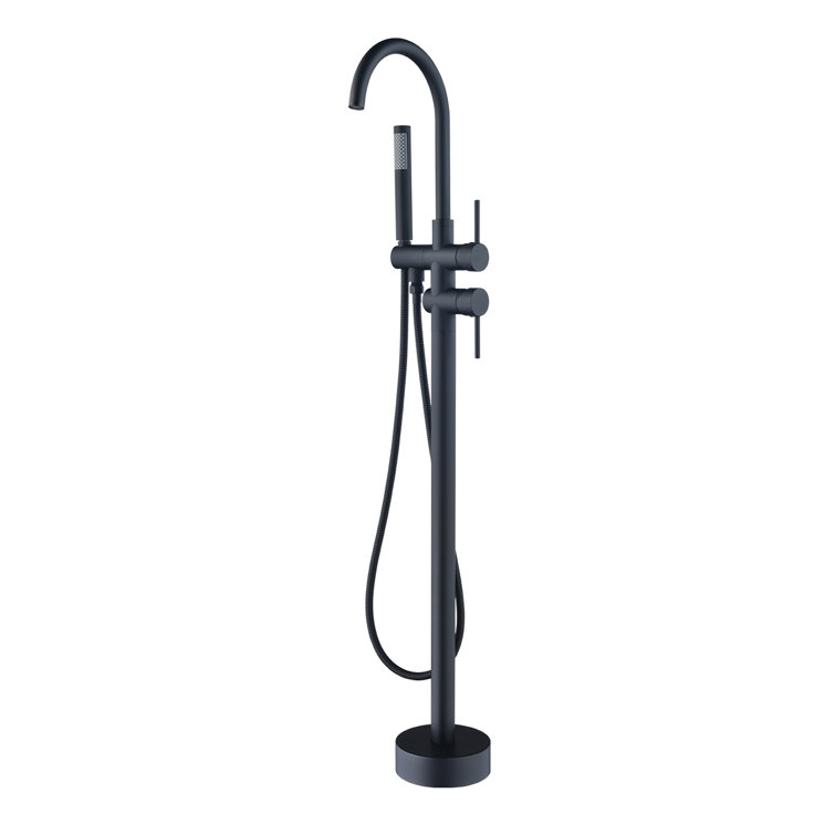 Matte Black Gooseneck Floor Mounted Tub Faucet with Handshower
