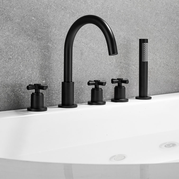 Matte Black Brass Deck-Mount Tub Faucet with Handshower