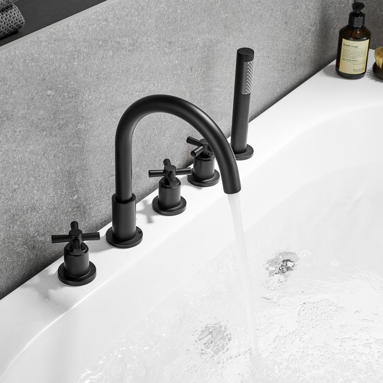 Matte Black Brass Deck-Mount Tub Faucet with Handshower