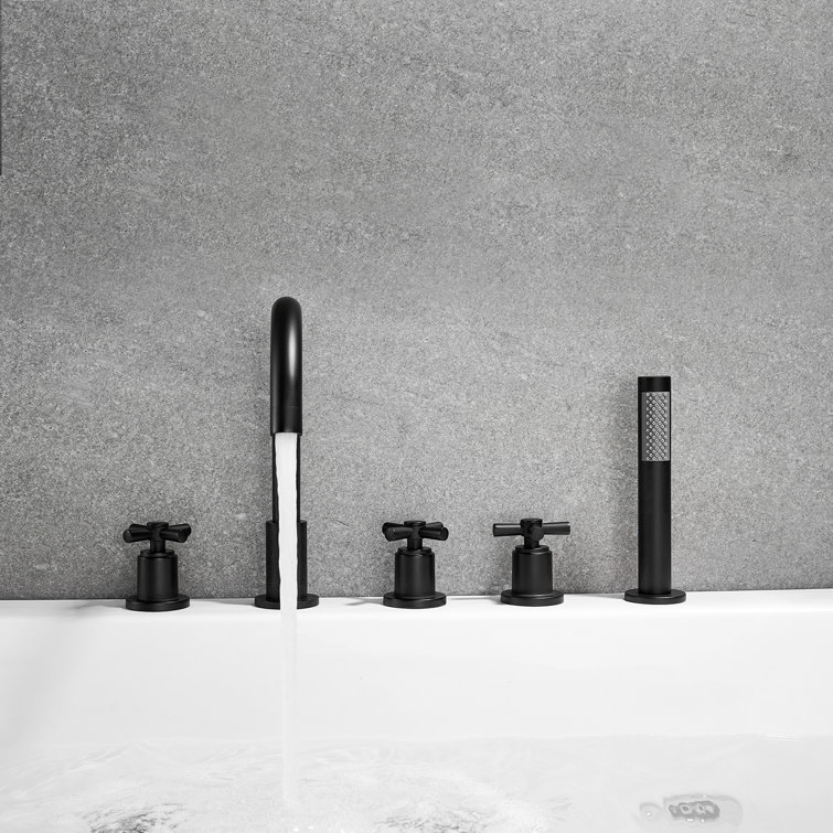 Matte Black Brass Deck-Mount Tub Faucet with Handshower