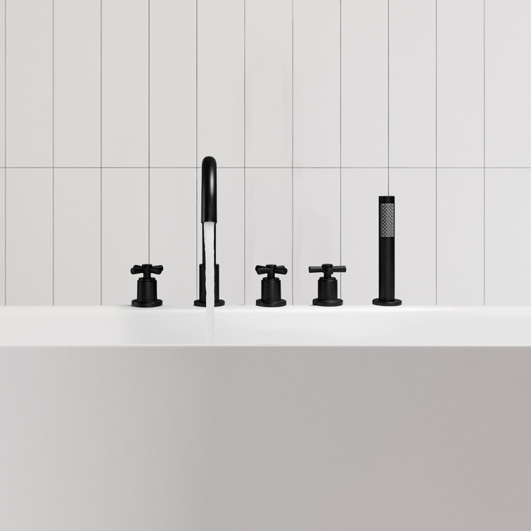 Matte Black Brass Deck-Mount Tub Faucet with Handshower
