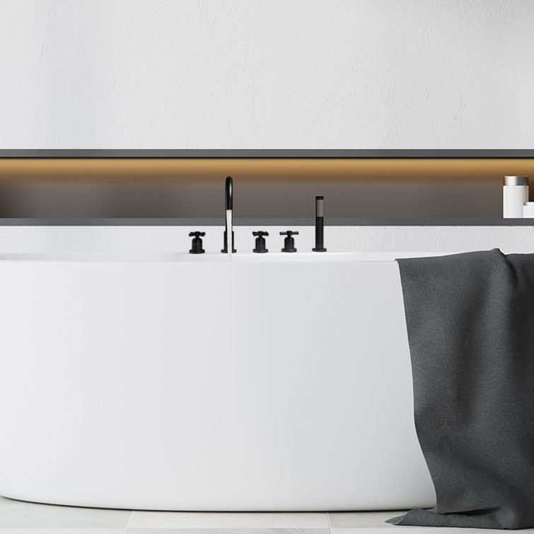 Matte Black Brass Deck-Mount Tub Faucet with Handshower