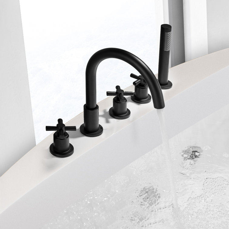 Matte Black Brass Deck-Mount Tub Faucet with Handshower