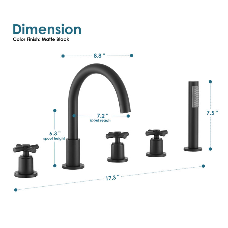 Matte Black Brass Deck-Mount Tub Faucet with Handshower